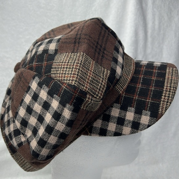 Hat, brown, and black plaid hat - Picture 2 of 3